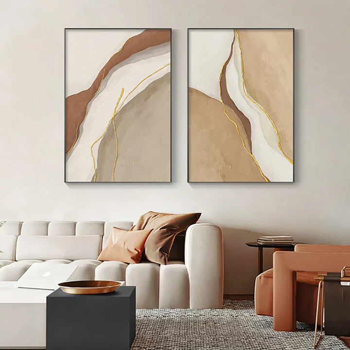Modern Geometric Abstract Wall Art Prints Gray Beige Brown Canvas Paintings for Living Room Modern Home Interior Decor | Skanto