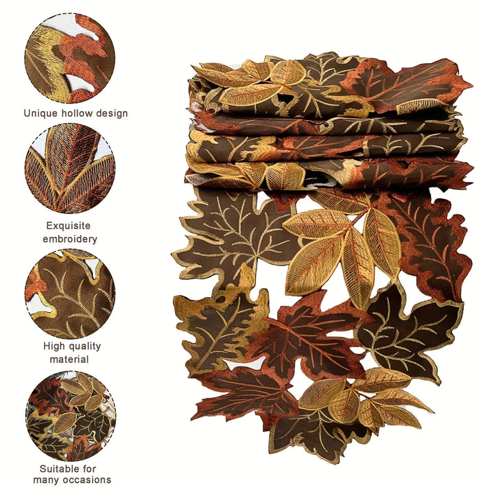 Skanto | HarvestLeaf Bordløper | Brodert Lønnblad Design | Høstdekor i Landlig Stil