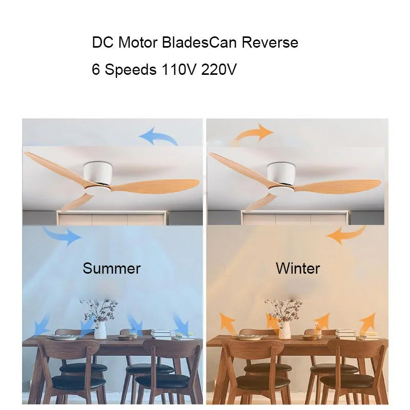 42-52 Tommers Takvifter med DC Motor — Fjernkontroll Lave Gulvkjøling Vifter, Ingen Lys, Hvit Tre & Svart Alternativer | Skanto