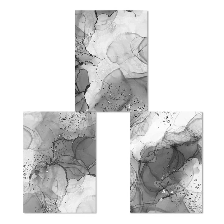 Modern Gray Fluid Marble Print Wall Art Fine Art Canvas Prints Abstract Black White Posters for Living Room Home Office Art Decor | Skanto