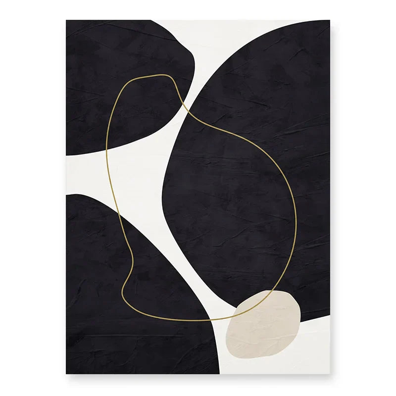 Nordic Minimalist Abstract Beige Black Form & Line Wall Art Fine Art Canvas Prints Pictures For Modern Living Room Bedroom Decor | Skanto