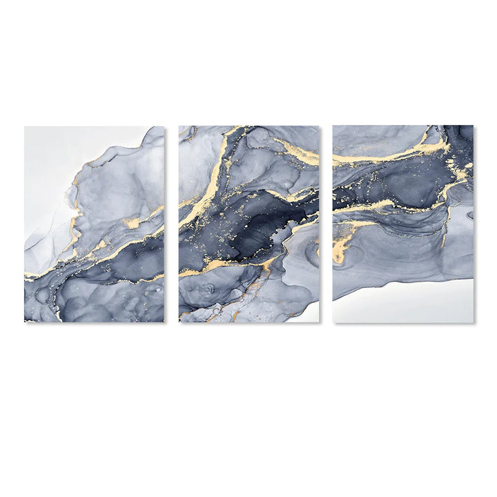 Shades of Blue Abstract Fluid Marble Wall Art Fine Art Canvas Print with Gold Accents Pictures for Living Room Modern Bedroom Art Decor | Skanto