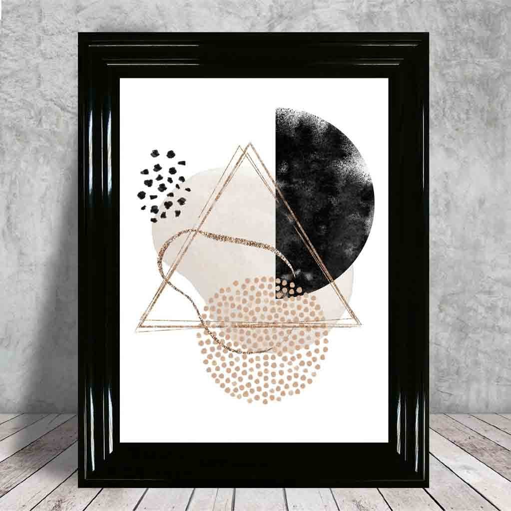 Abstrakt geometrisk kunsttrykk i svart og gull nr. 1