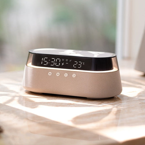 Skanto | Nattlys Trådløs Lader Alarmklokke Retro Bluetooth Høyttaler
