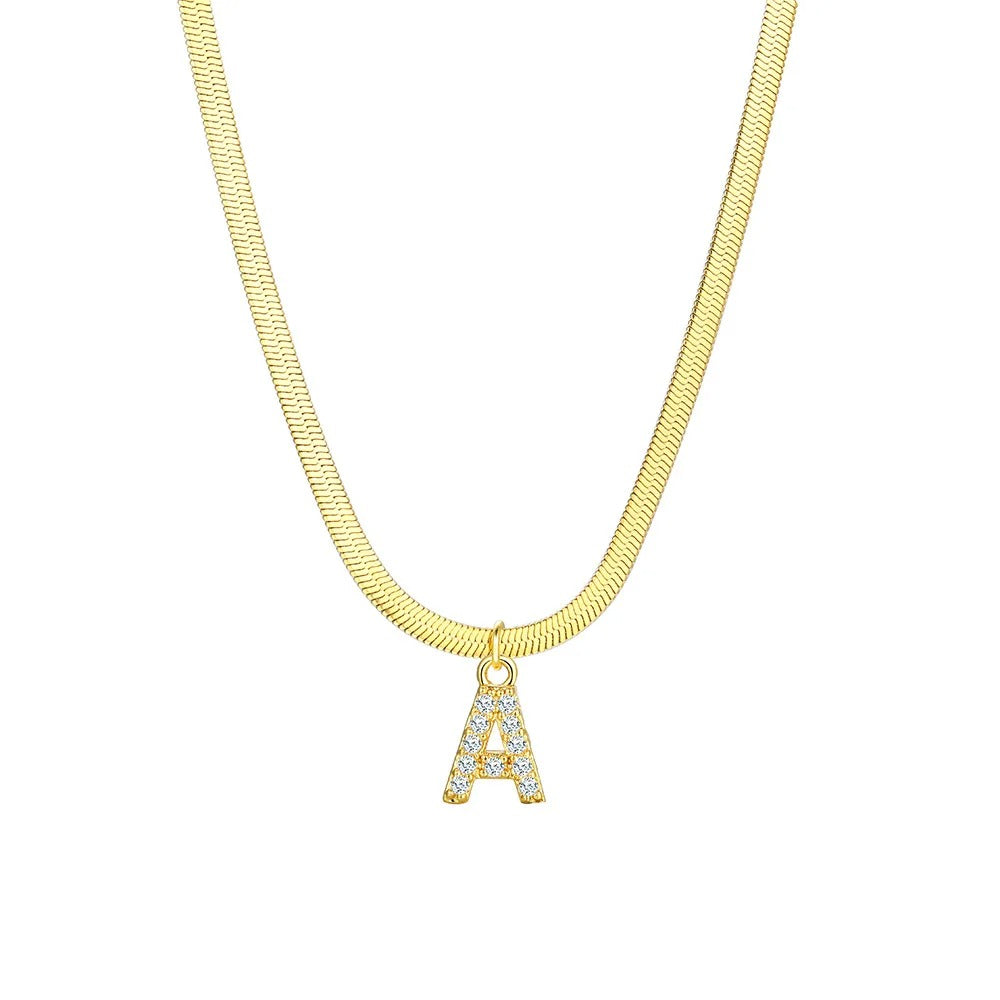 Skanto | Delikat Diamant Bokstav Initial Herringbone Halskjede