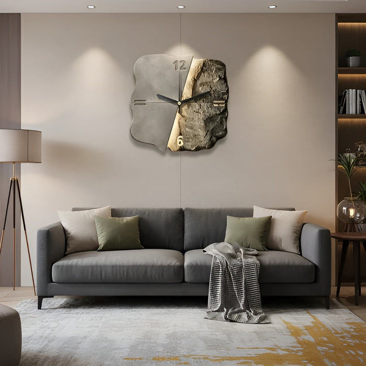 Veggklokke i sandstein – Moderne 3D-design | Dekorativt tilbehør til stuer og kontorer