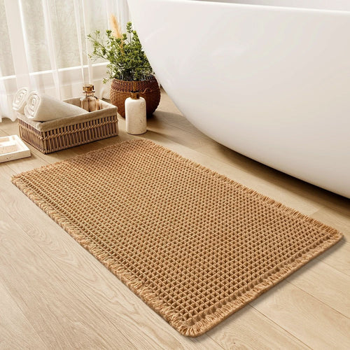 Skanto | AbsorbEase | Waffle Bath Mat with Fringes – Quick-Dry & Non-Slip