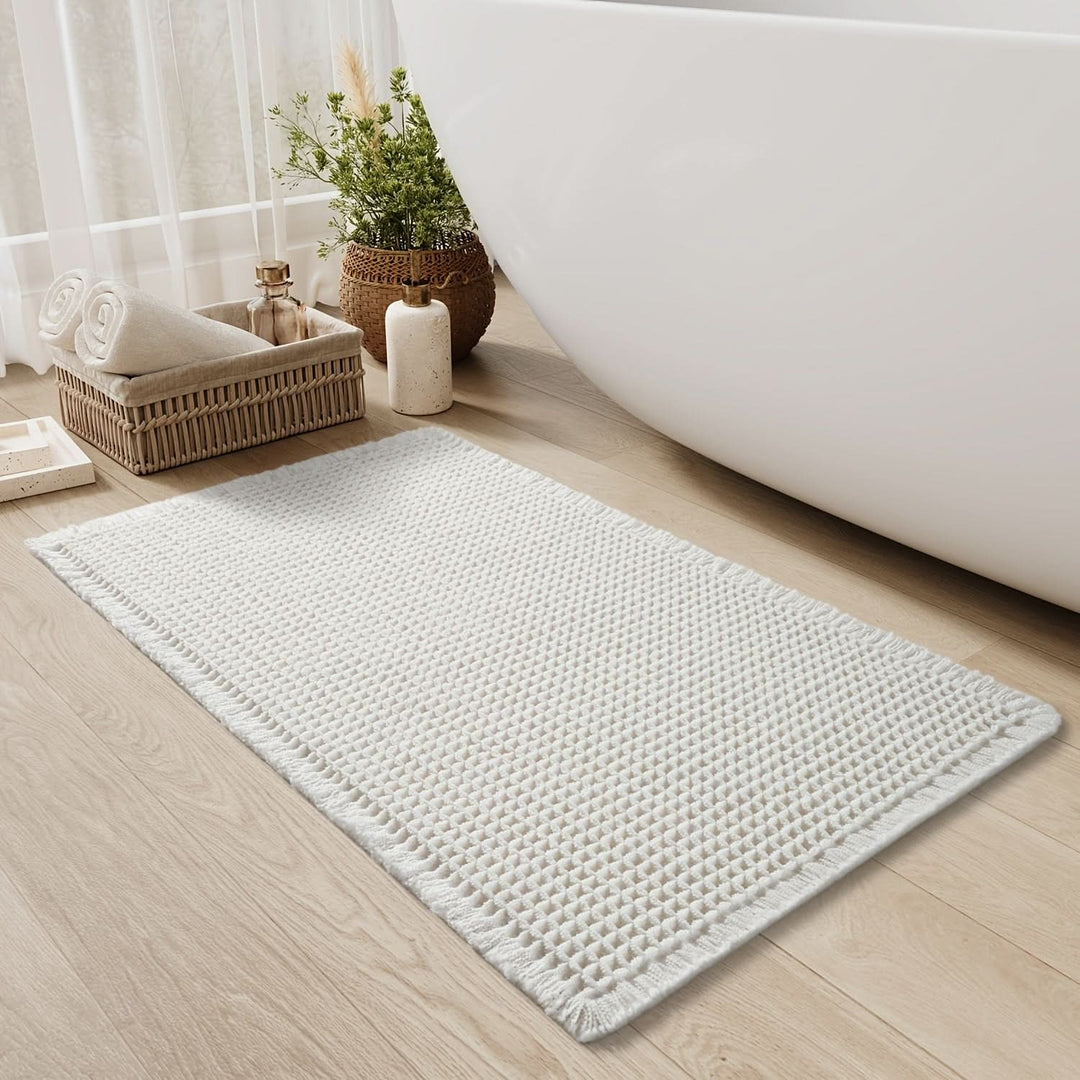 Skanto | AbsorbEase | Waffle Bath Mat with Fringes – Quick-Dry & Non-Slip