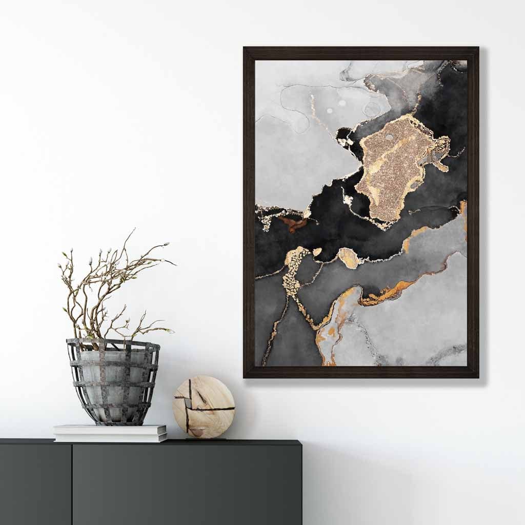 Abstrakt kunstplakat nr. 1 i svart, grått og gull
