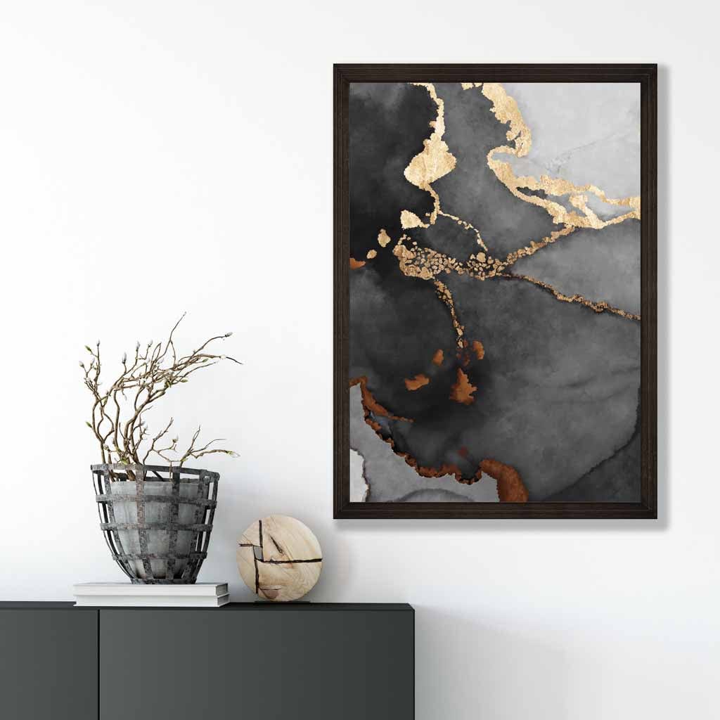 Abstrakt kunstplakat nr. 2 i svart, grått og gull
