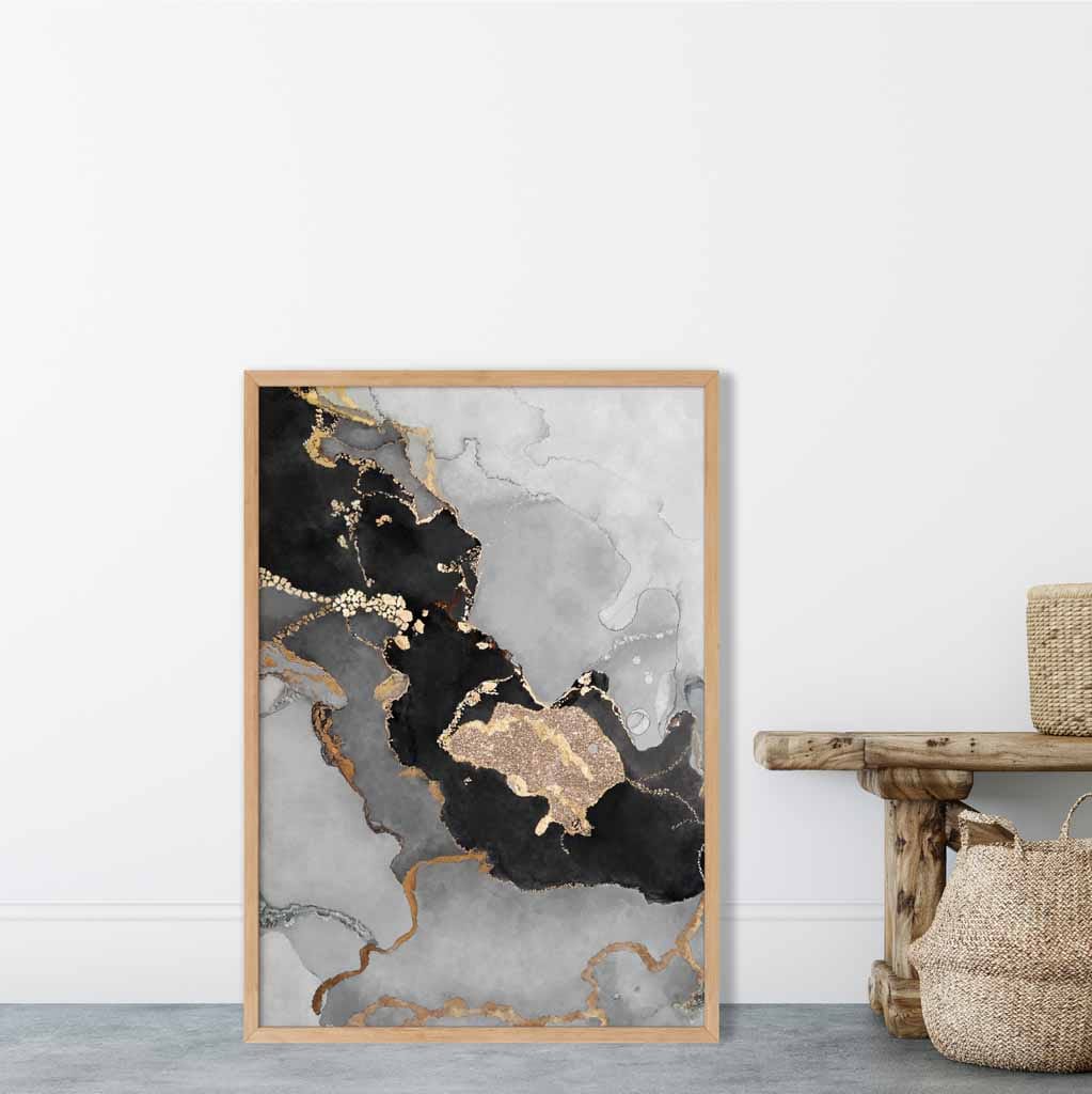 Abstrakt kunstplakat nr. 3 i svart, grått og gull