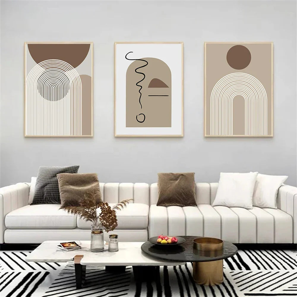 Abstrakt Beige Brun Minimalistisk Geometrisk Veggkunst Fino Kunstlerlerret Utskrifter Bilder For Moderne Stue Spisestue Kunst For Samtids Hjemmedekorasjon | Skanto