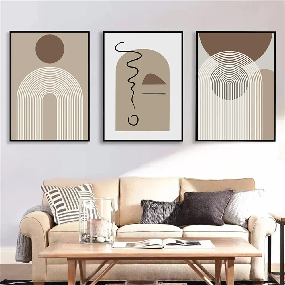 Abstrakt Beige Brun Minimalistisk Geometrisk Veggkunst Fino Kunstlerlerret Utskrifter Bilder For Moderne Stue Spisestue Kunst For Samtids Hjemmedekorasjon | Skanto