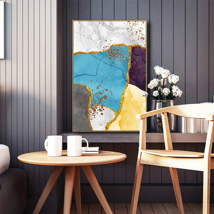 Abstrakt blå gul grå marmor trykk veggkunst fine art lerret trykk bilder for moderne leilighet stue hjemmekontor kunst dekor | Skanto