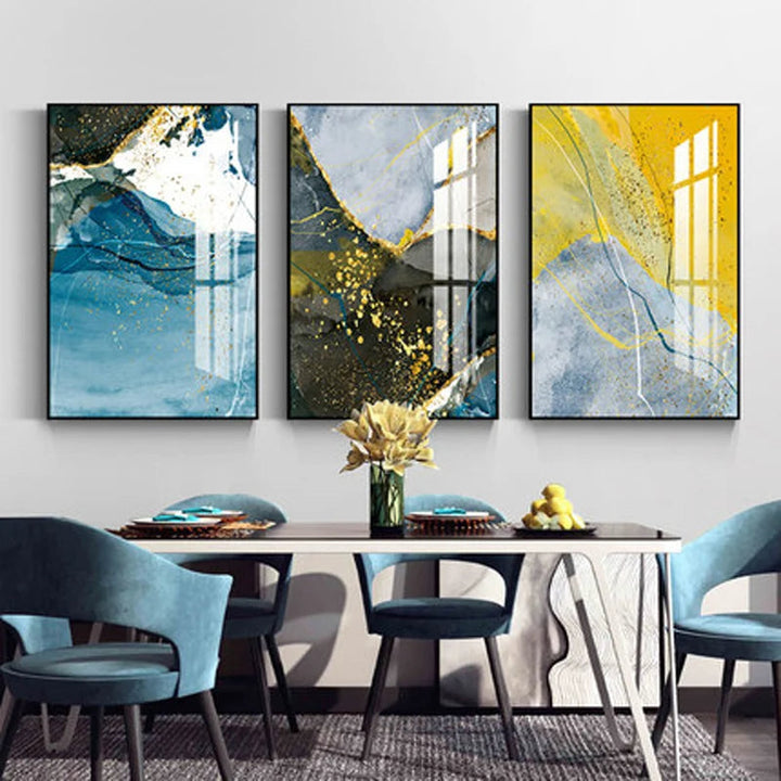 Abstrakt blå gul grå marmor trykk veggkunst fine art lerret trykk bilder for moderne leilighet stue hjemmekontor kunst dekor | Skanto