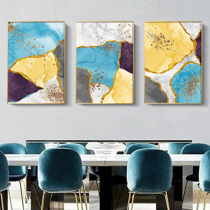 Abstrakt blå gul grå marmor trykk veggkunst fine art lerret trykk bilder for moderne leilighet stue hjemmekontor kunst dekor | Skanto
