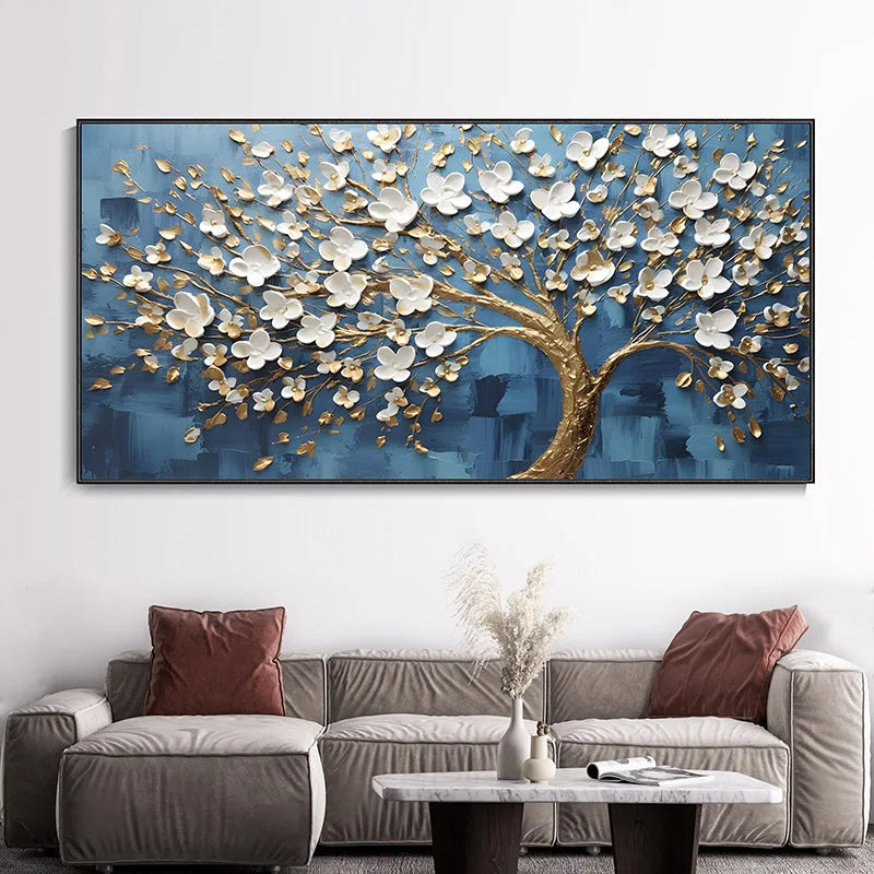 Abstract Cherry Blossom Tree Wall Art Fine Art Canvas Prints Modern Botanical Flower Pictures for Living Room Bedroom Art Decor | Skanto