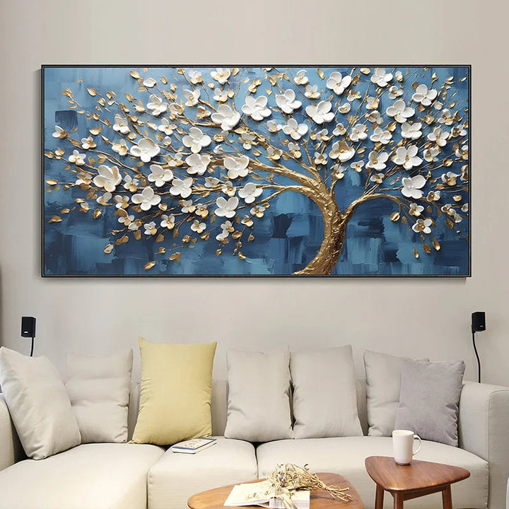 Abstract Cherry Blossom Tree Wall Art Fine Art Canvas Prints Modern Botanical Flower Pictures for Living Room Bedroom Art Decor | Skanto
