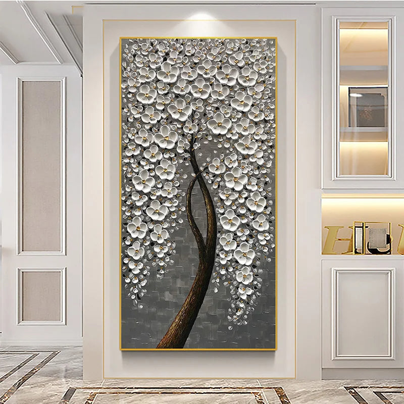 Abstract Cherry Blossom Tree Wall Art Fine Art Canvas Prints Modern Botanical Flower Pictures for Living Room Bedroom Art Decor | Skanto