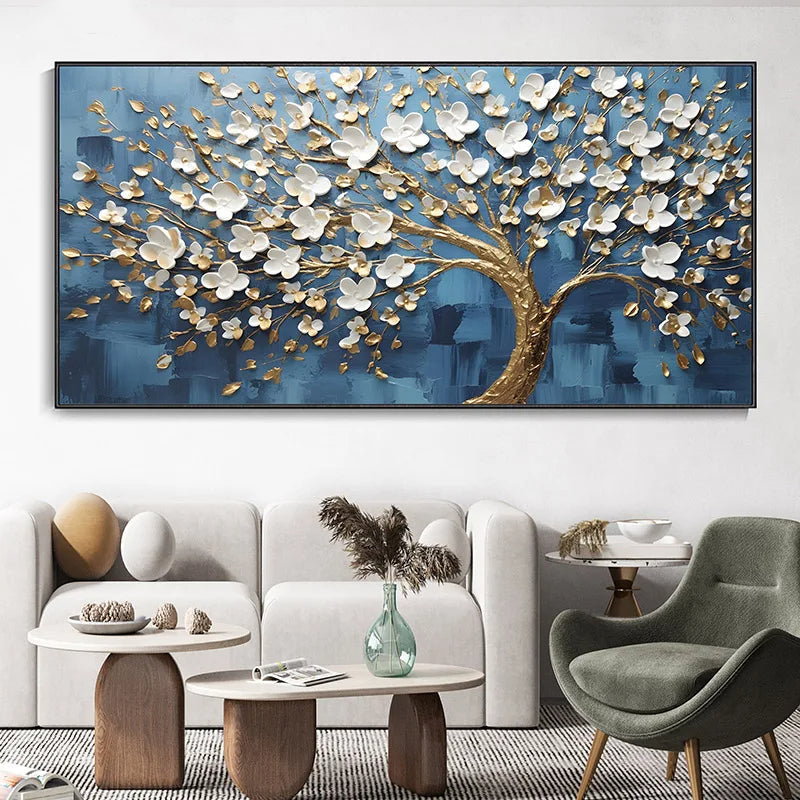 Abstract Cherry Blossom Tree Wall Art Fine Art Canvas Prints Modern Botanical Flower Pictures for Living Room Bedroom Art Decor | Skanto