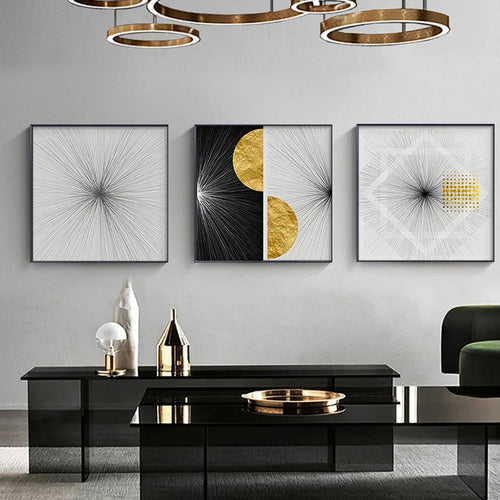 Minimalistiske Gyldne Sollinjer Abstrakt Veggkunst Fin Kunst Lerretsutskrifter Kvadratisk Format Bilder For Moderne Leiligheter Stue Kunst For Samtidsinteriører | Skanto