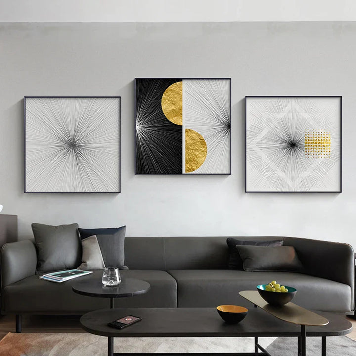 Minimalistiske Gyldne Sollinjer Abstrakt Veggkunst Fin Kunst Lerretsutskrifter Kvadratisk Format Bilder For Moderne Leiligheter Stue Kunst For Samtidsinteriører | Skanto