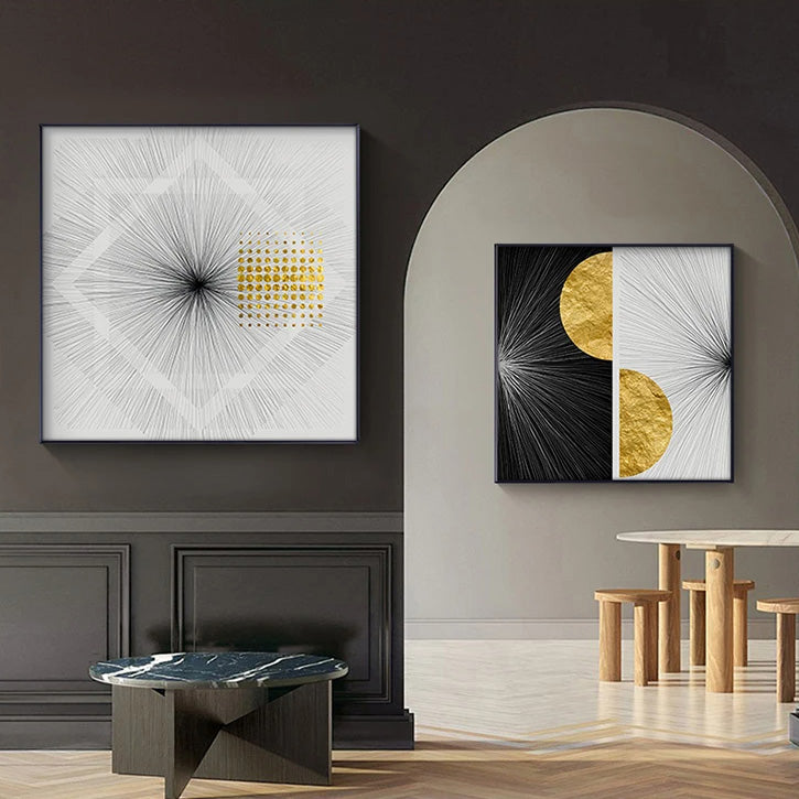 Minimalistiske Gyldne Sollinjer Abstrakt Veggkunst Fin Kunst Lerretsutskrifter Kvadratisk Format Bilder For Moderne Leiligheter Stue Kunst For Samtidsinteriører | Skanto