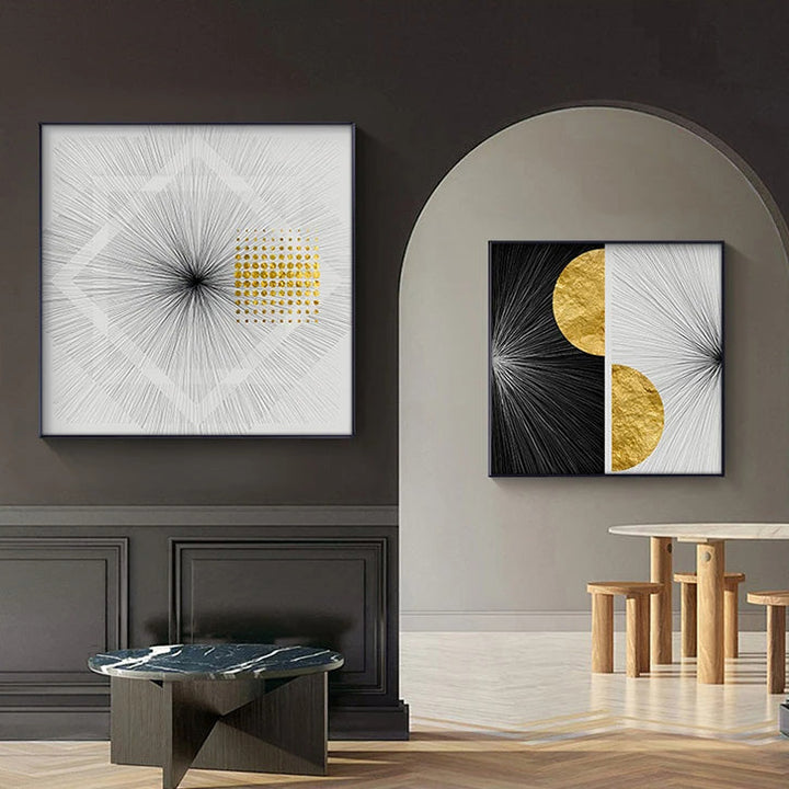 Minimalistiske Gyldne Sollinjer Abstrakt Veggkunst Fin Kunst Lerretsutskrifter Kvadratisk Format Bilder For Moderne Leiligheter Stue Kunst For Samtidsinteriører | Skanto
