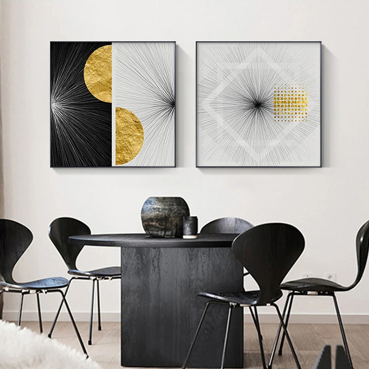 Minimalistiske Gyldne Sollinjer Abstrakt Veggkunst Fin Kunst Lerretsutskrifter Kvadratisk Format Bilder For Moderne Leiligheter Stue Kunst For Samtidsinteriører | Skanto