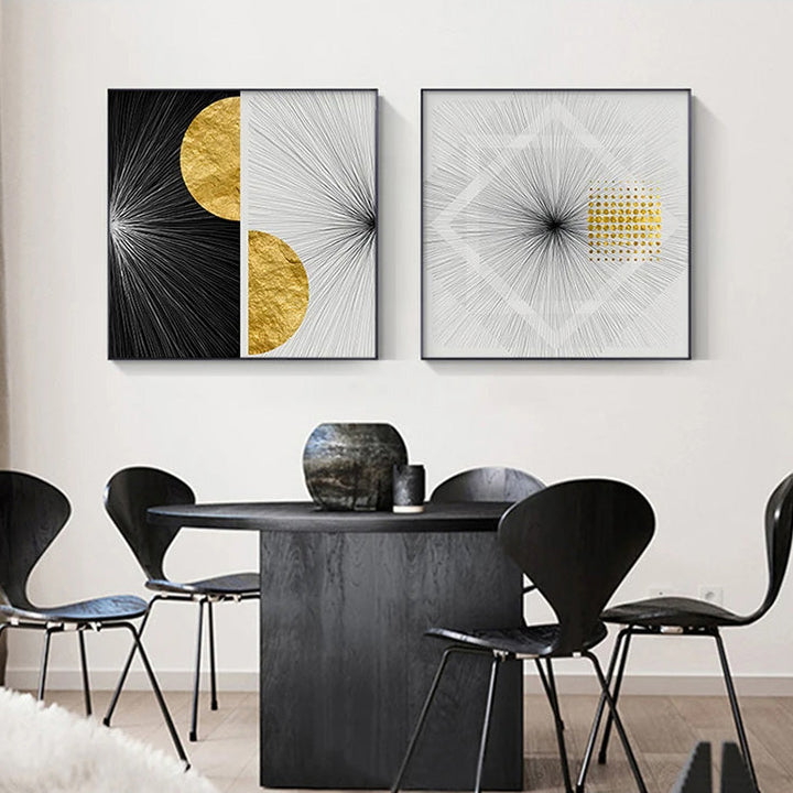 Minimalistiske Gyldne Sollinjer Abstrakt Veggkunst Fin Kunst Lerretsutskrifter Kvadratisk Format Bilder For Moderne Leiligheter Stue Kunst For Samtidsinteriører | Skanto