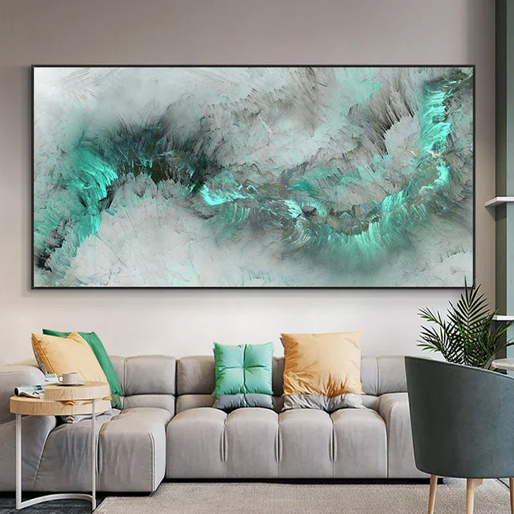 Abstrakt grønne alien-skyer veggkunst Fine Art lerretsutskrifter jadegrønn grå himmel bilde for moderne leilighet-stue kontor dekor | Skanto