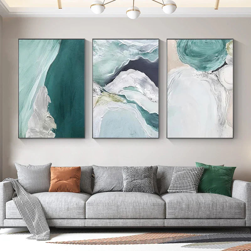 Abstrakt grønn Aqua sandete strand-seascape veggkunst Fine Art lerretsutskrifter bilder for moderne leilighet stue soverom kunstdekorasjon | Skanto