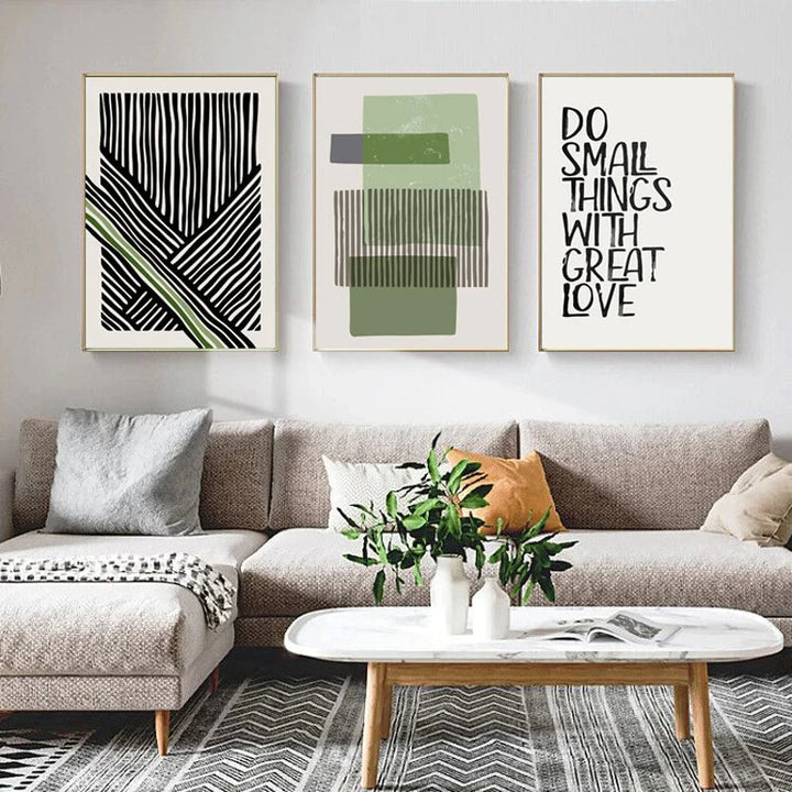 Abstract Green Geometric Line Art Wall Art Fine Art Canvas Prints Pictures for Modern Apartment Living Room Home Office Art Decor | Skanto
