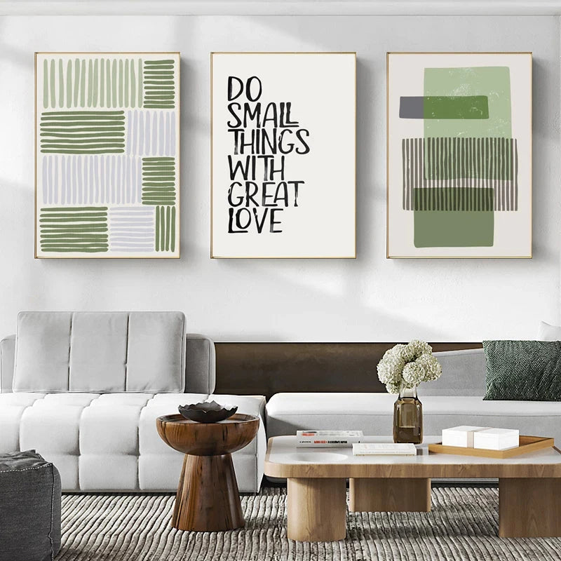 Abstract Green Geometric Line Art Wall Art Fine Art Canvas Prints Pictures for Modern Apartment Living Room Home Office Art Decor | Skanto