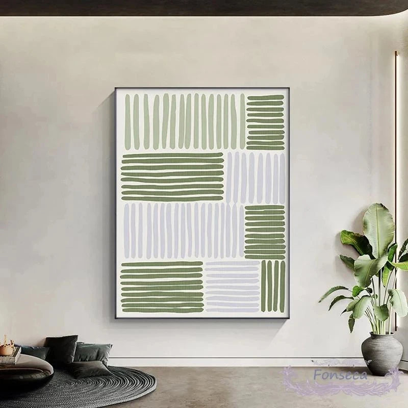 Abstract Green Geometric Line Art Wall Art Fine Art Canvas Prints Pictures for Modern Apartment Living Room Home Office Art Decor | Skanto