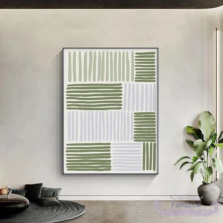 Abstract Green Geometric Line Art Wall Art Fine Art Canvas Prints Pictures for Modern Apartment Living Room Home Office Art Decor | Skanto