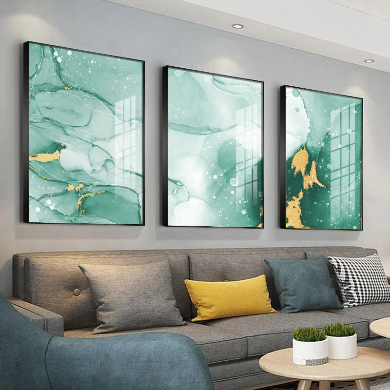Abstrakt grønn gyllen marmor trykk veggkunst Fine Art lerretstrykk bilder for moderne leilighet stue hotellrom kunstdekor | Skanto