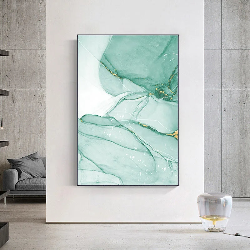 Abstrakt grønn gyllen marmor trykk veggkunst Fine Art lerretstrykk bilder for moderne leilighet stue hotellrom kunstdekor | Skanto