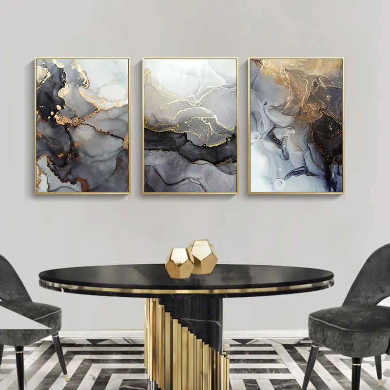 Abstrakt grå gull marmorert veggkunst Fine Art lerretsutskrifter plakatbilder for moderne leilighet stue kunstdekorasjon | Skanto