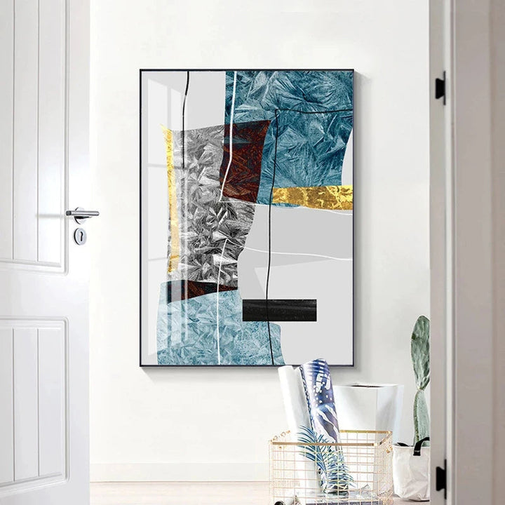 Abstract Minimalist Blue Nordic Ice Geometric Wall Art Fine Art Canvas Print Posters Pictures for Modern Apartment Living Room Art Decor | Skanto