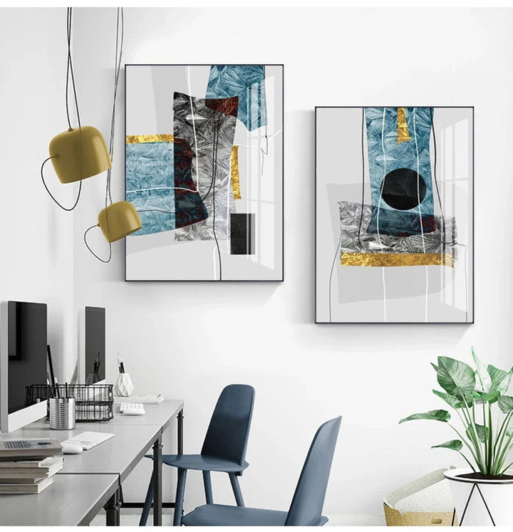 Abstract Minimalist Blue Nordic Ice Geometric Wall Art Fine Art Canvas Print Posters Pictures for Modern Apartment Living Room Art Decor | Skanto