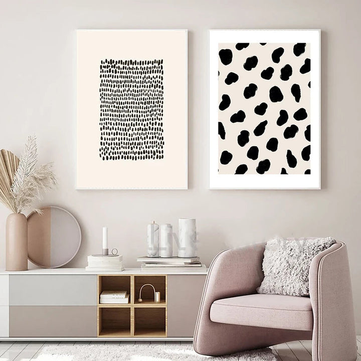 Abstrakt Minimalistisk Skandinavisk Punktkunst Veggkunst Finkunst Lerrettrykk Nyansene av Beige Svart Brun Nøytrale Fargebilder for moderne Stue Innredning | Skanto