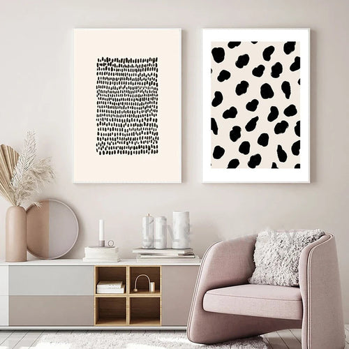 Abstrakt Minimalistisk Skandinavisk Punktkunst Veggkunst Finkunst Lerrettrykk Nyansene av Beige Svart Brun Nøytrale Fargebilder for moderne Stue Innredning | Skanto