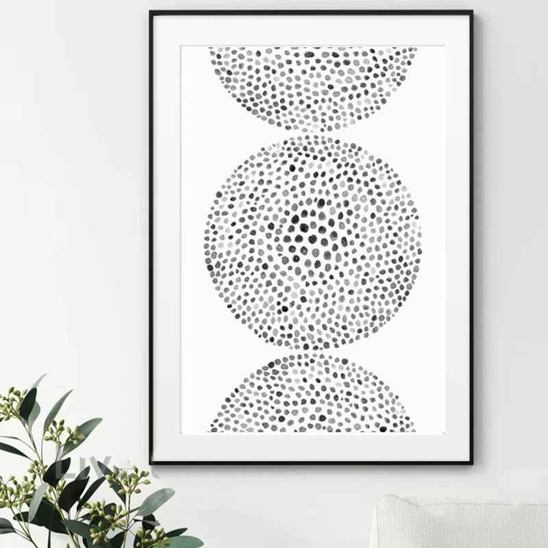 Abstrakt Minimalistisk Skandinavisk Punktkunst Veggkunst Finkunst Lerrettrykk Nyansene av Beige Svart Brun Nøytrale Fargebilder for moderne Stue Innredning | Skanto