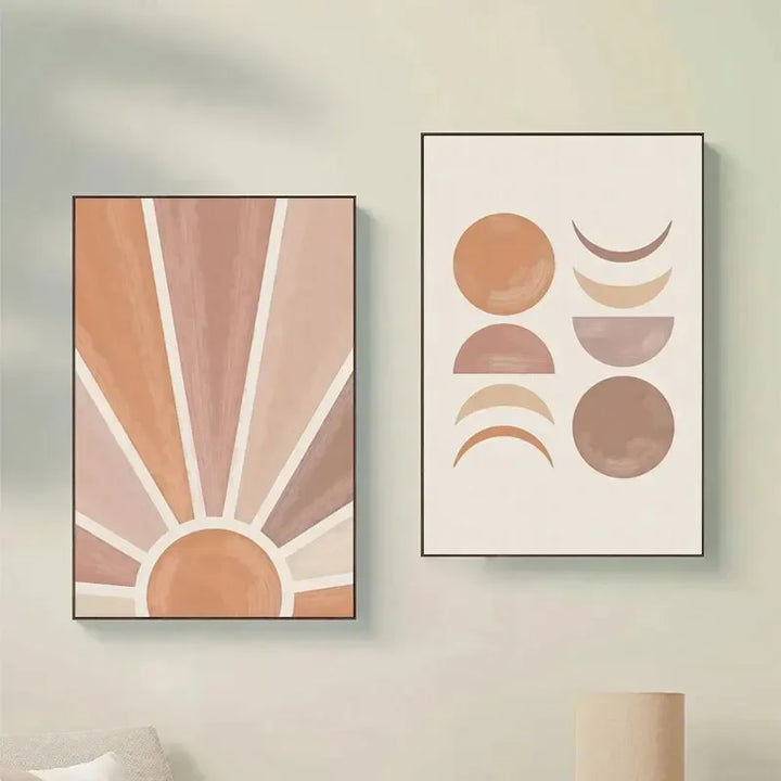 Abstrakt Terrakotta Solstråler Månefaser Veggkunst Fine Art Lerretsutskrifter Plakater Bilder for moderne stue Soverom Kunstdekorasjon | Skanto