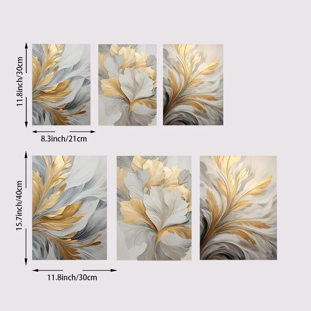 Sett med 3 stk Abstrakte Hvite Gyldne Blader Florale Veggkunst Fine Kunstlerrettrykk Moderne Botaniske Bilder For Stue Spisestue Soverom Kunst Dekor | Skanto