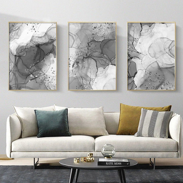 Modern Gray Fluid Marble Print Wall Art Fine Art Canvas Prints Abstract Black White Posters for Living Room Home Office Art Decor | Skanto
