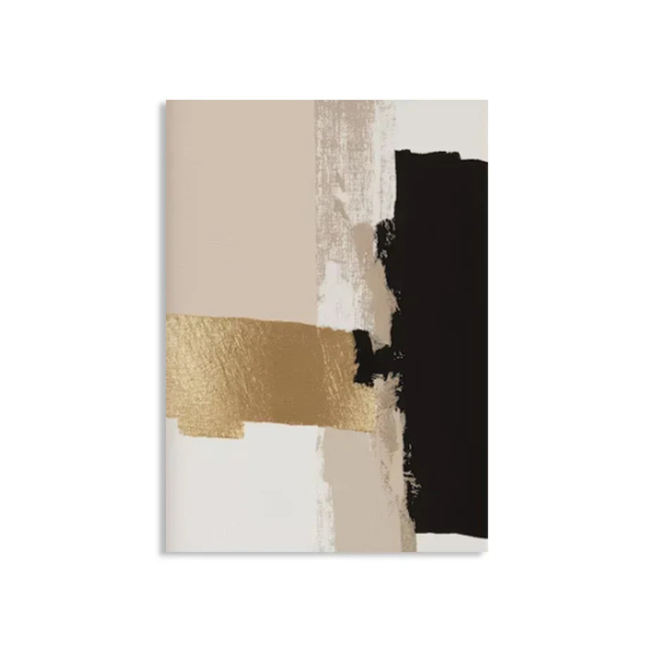 Black Beige Golden Color Block Abstract Wall Art Artistic Canvas Prints Modern Pictures for Living Room Bedroom Contemporary Interior Decor | Skanto