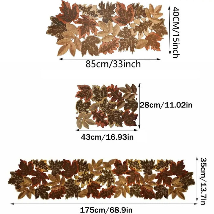Skanto | HarvestLeaf Bordløper | Brodert Lønnblad Design | Høstdekor i Landlig Stil