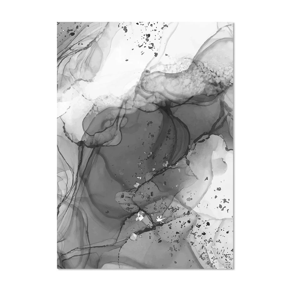 Modern Gray Fluid Marble Print Wall Art Fine Art Canvas Prints Abstract Black White Posters for Living Room Home Office Art Decor | Skanto